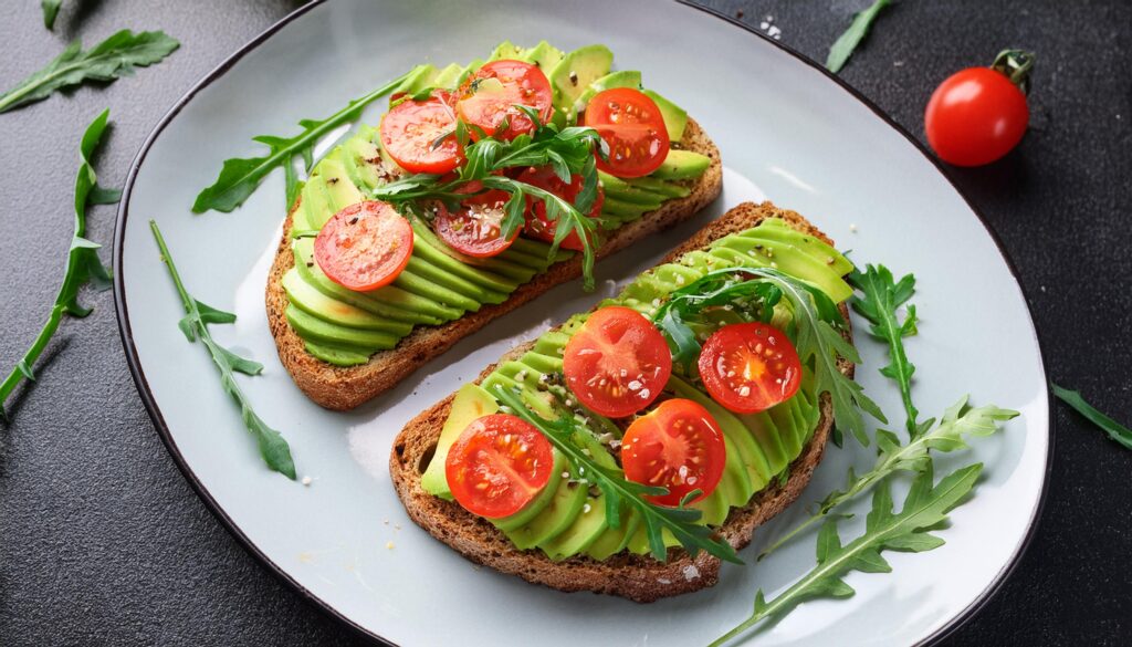 healthy breakfast ideas avocado toast, arugula
